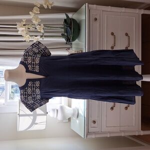 Roller Rabbit Womens Navy Cotton Mini Short Sleeve Dress White Embroidery Size S